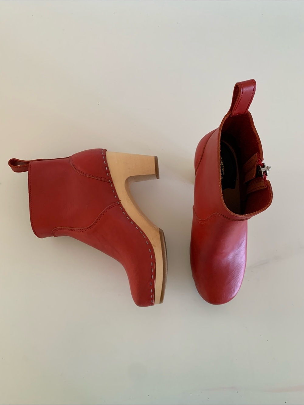 Swedish Hasbeens Red Leather Zip Clog Booties - Picture 4 of 5